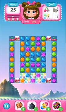 Screenshot of level 202 in a colorful match-three mobile puzzle game featuring various shaped objects to be matched.